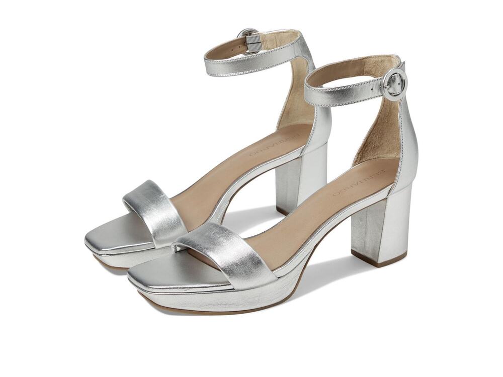 BERNARDO® CARLA STRAP HEELS FOR WOMEN – LEATHER UPPER  – BLOCK HEELS SILVER 6 M
